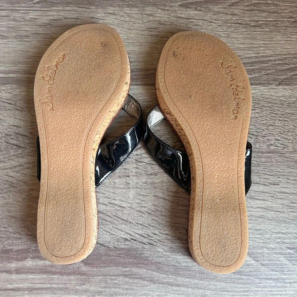 Sam Edelman Black Patent Thong Cork Sandals, Size 6.5 - Picture 6 of 8